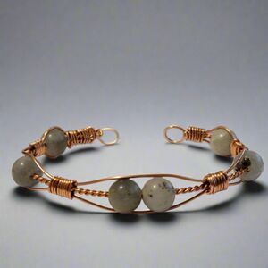 Handmade Wire Wrapped Copper Labradorite Cuff Bracelet – Natural Stone